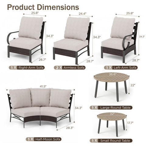 Half-Moon Outdoor Patio Conversation Sofa Sets with E-Coating Technology