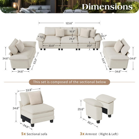 Modern Chenille Modular Cloud Sofa Set with Deep Seats for Living Room