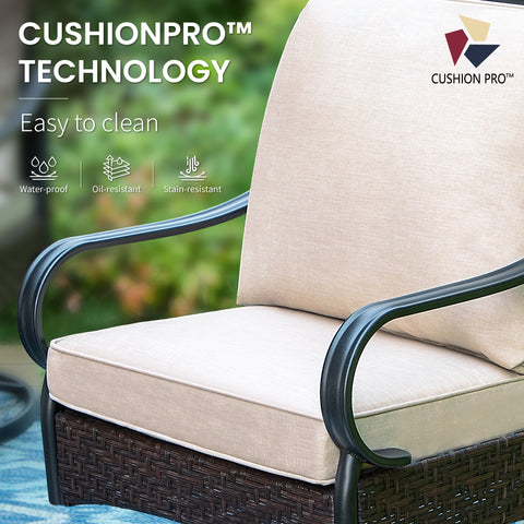 9-Piece Large Wood-grain Square Table & Rattan-Steel Cushioned Chairs