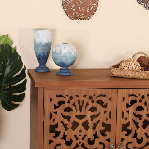 Vintage & Chic Hollow-Carved Accent Cabinet