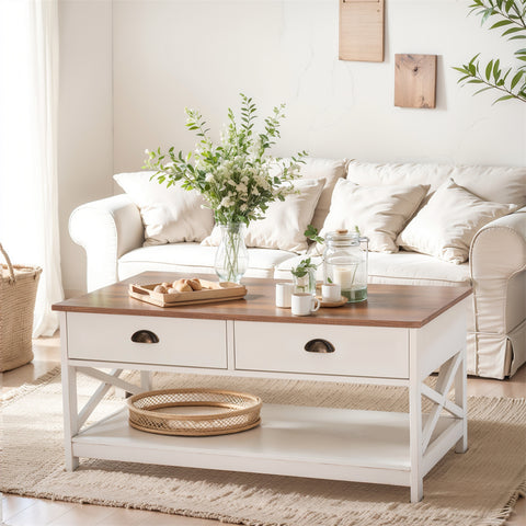 PHI VILLA Farmhouse-Inspired Manufactured Wood Coffee Table