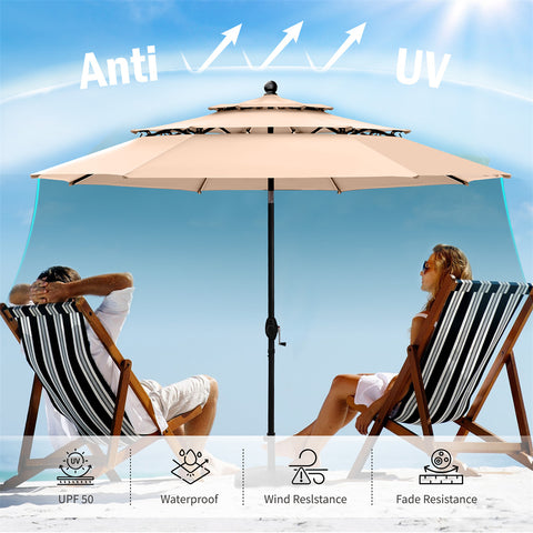 10ft 3 Tier Auto-tilt Patio Umbrella Outdoor Double Vented Umbrella