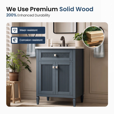 Traditional Free Standing Single Bathroom Vanity with One-Piece Ceramic Top and Integrated Sink
