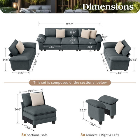 Modern Chenille Modular Cloud Sofa Set with Deep Seats for Living Room