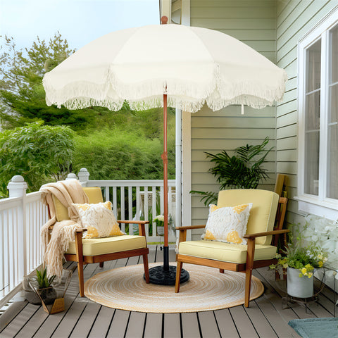 7ft Auto-Tilt Beach Tassel Umbrella With Handy Carry Bags