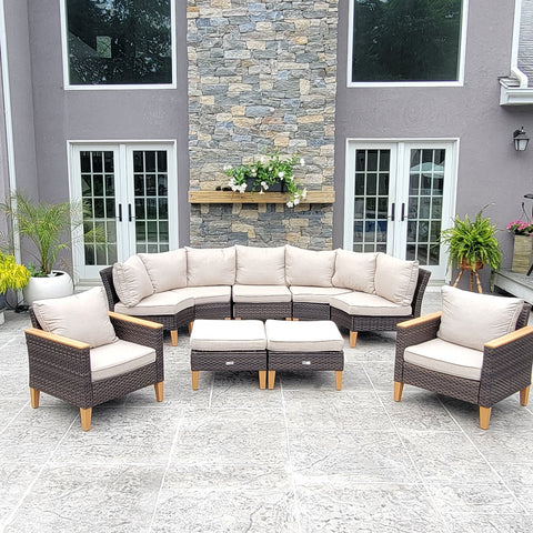 9-Piece Rattan Half-Moon Curved Luxury Outdoor Sofa