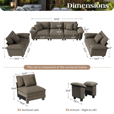 Modern Chenille Modular Cloud Sofa Set with Deep Seats for Living Room