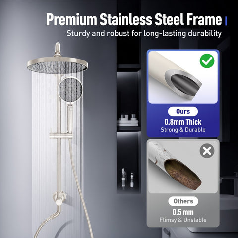 Brushed Nickel Multi-Function Rain Shower Head with Handheld Spray and Adjustable Height