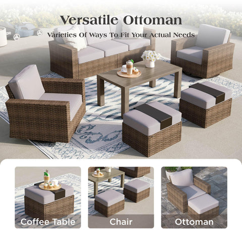 Luxury 5 Seats Wicker Patio Conversation Sofa Set with Swivel Chairs