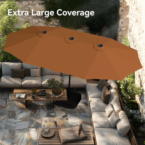 15ft Double-Sided Extra Large Patio Twin Umbrella (Base Included)