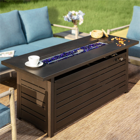 5-Seat Patio Sofa With Double-Strand Wicker Backrest and 56'' Gas Fire Pit Table