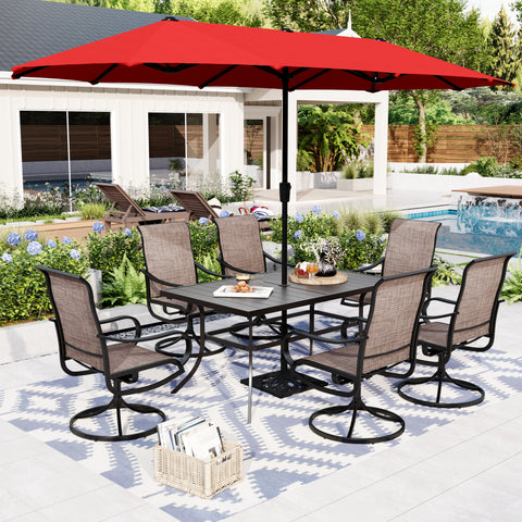8-Piece 13ft Umbrella Patio Dining Set Textilene Swivel Chairs & Steel Table