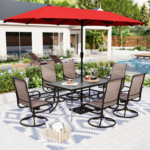 8-Piece 13ft Umbrella Patio Dining Set Textilene Swivel Chairs & Steel Table