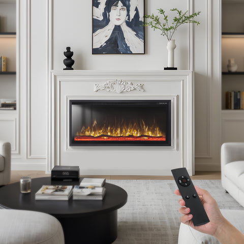 Premium Wall Mounted & Recessed Electric Fireplace with Remote Control
