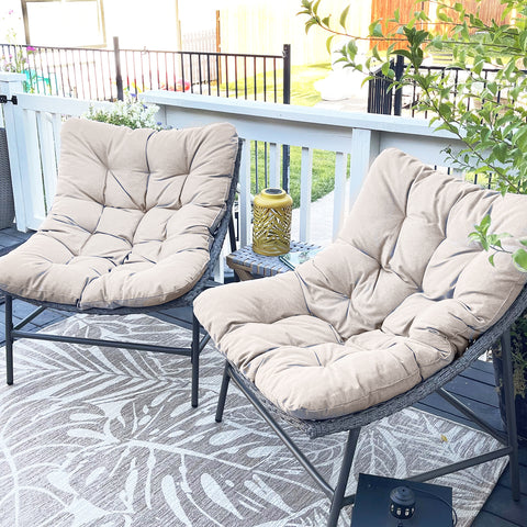 Outdoor Rattan Papasan Sofa Lounge Chair with Thick Cushions