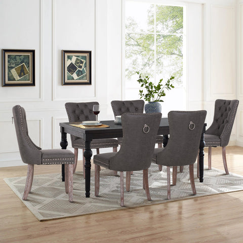 PU Leather Wing Back Side Dining Room Chairs Set of 6
