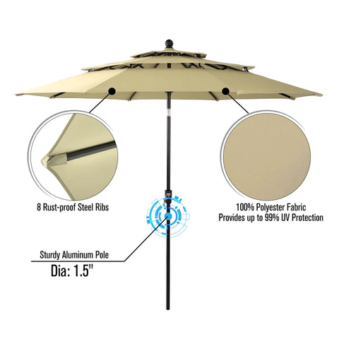 6-Piece Patio Dining Set with Umbrella Square Metal Dining Table & 4 Cushioned Rattan Chairs