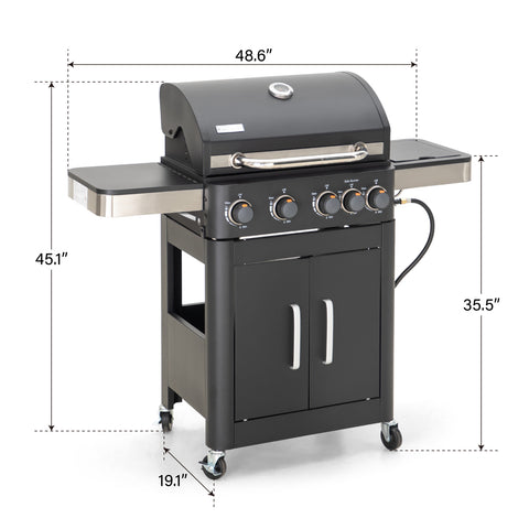 4-Burner Outdoor Propane Gas BBQ Grill with Side Burner