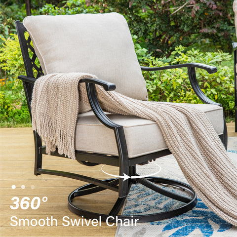 5-Seat Thick Cushion Conversation Sets with Swivel Chairs & Ottoman