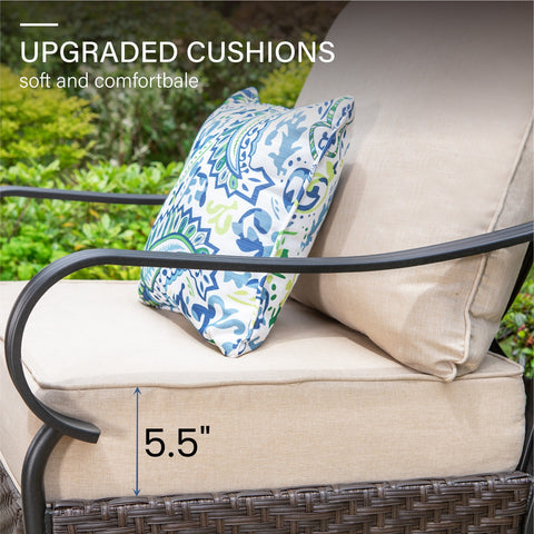 5-Seat Thick Cushion Steel-Rattan Patio Conversation Sofa Set with Coffee Table