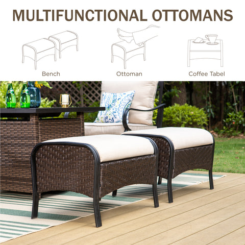 7-Seater Rattan-steel Luxurious Outdoor Sofa Set with 56" Fire Pit Table