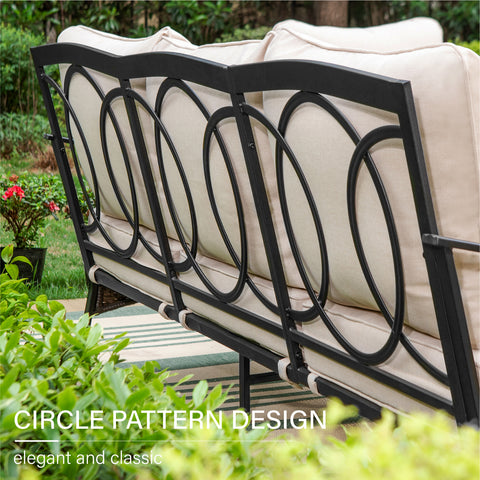 5-Seat Thick Cushion Steel-Rattan Patio Conversation Sofa Set with Coffee Table