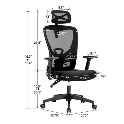 Adjustable Mesh Swivel Office Chair with Headrest and Lumbar Support