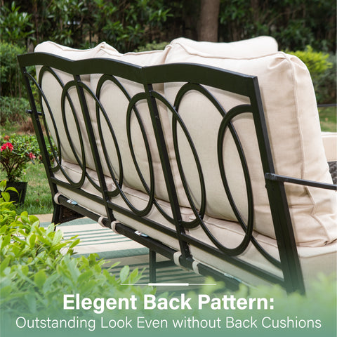 5-Seat Rattan-steel Luxury Padded Patio Conversation Set with Fire Pit Table