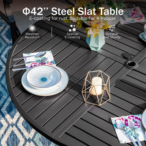 5/7-Piece Outdoor Patio Dining Set with Round Table and High Back Textilene Swivel Chair