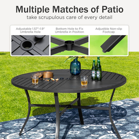 5-Piece Patio Dining Set Ergo Sling Swivel Chairs & Geometrically Stamped Round Table