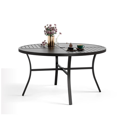 5-Piece Patio Dining Set Ergo Sling Swivel Chairs & Geometrically Stamped Round Table