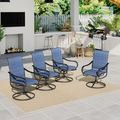 Padded Textilene Fabric Patio Dining Swivel Chairs