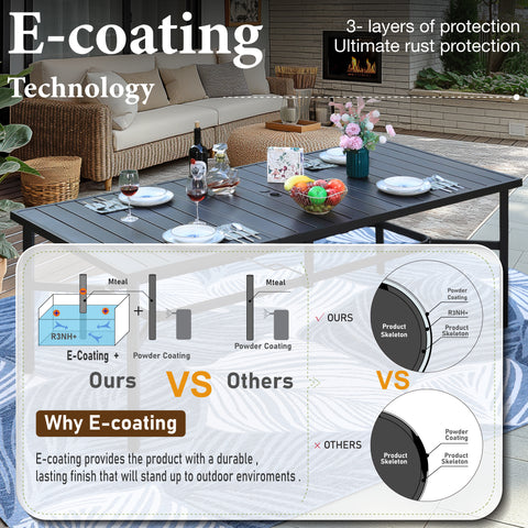 83" Steel Outdoor Patio Dining Table with Umbrella Hole for 8 People
