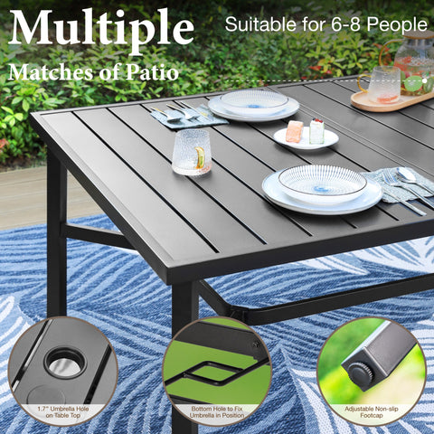 83" Steel Outdoor Patio Dining Table with Umbrella Hole for 8 People