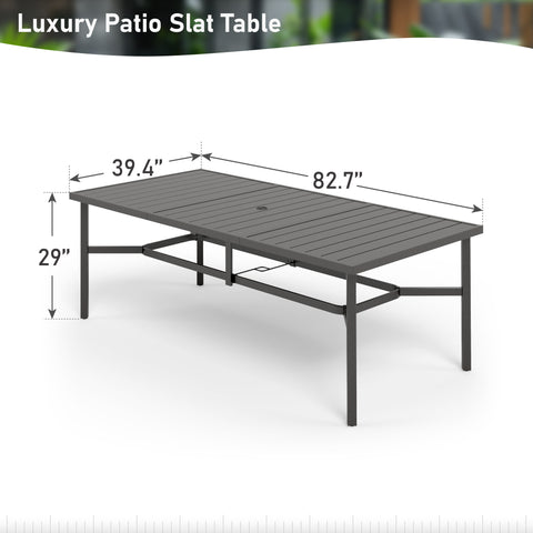 83" Steel Outdoor Patio Dining Table with Umbrella Hole for 8 People