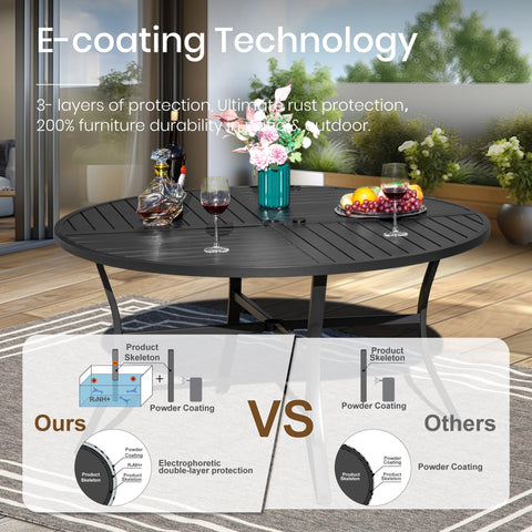 7-Piece Patio Dining Set Round Steel Table & Rattan Chairs