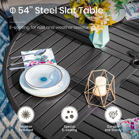 7-Piece Patio Dining Set Round Steel Table & Textilene Swivel Chairs