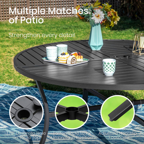 7-Piece Patio Dining Set Round Table & Bullseye Patterned Steel Chairs