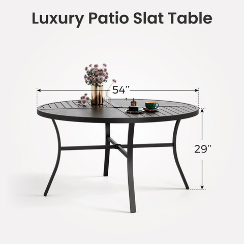 7-Piece Patio Dining Set Round Table & Bullseye Patterned Steel Chairs
