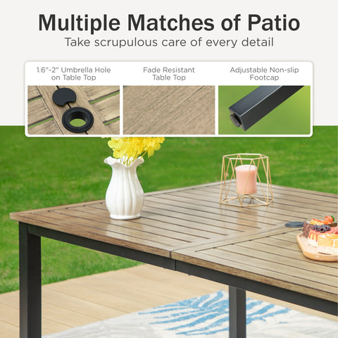 7-Piece Farmhouse Style Wood Grain Table & Textilene Fixed Chair Patio Dining Set