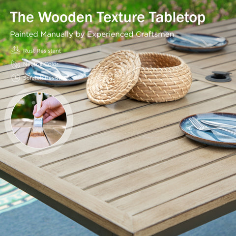 7-Piece Farmhouse Style Wood Grain Table & Textilene Fixed Chair Patio Dining Set