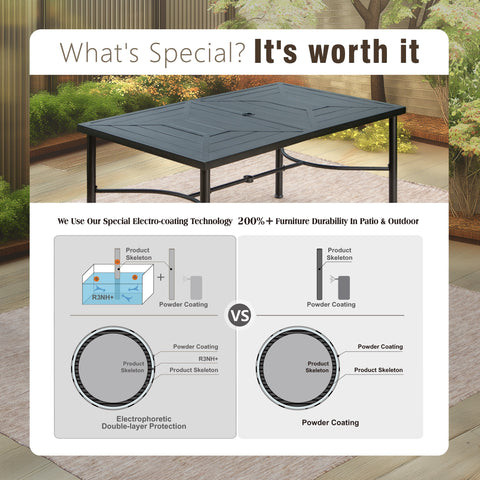 Geometric Stamped Rectangle Steel Table, Table for 6 People
