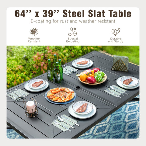Geometric Stamped Rectangle Steel Table, Table for 6 People