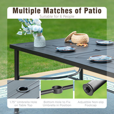 Geometric Stamped Rectangle Steel Table, Table for 6 People