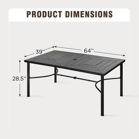 Geometric Stamped Rectangle Steel Table, Table for 6 People