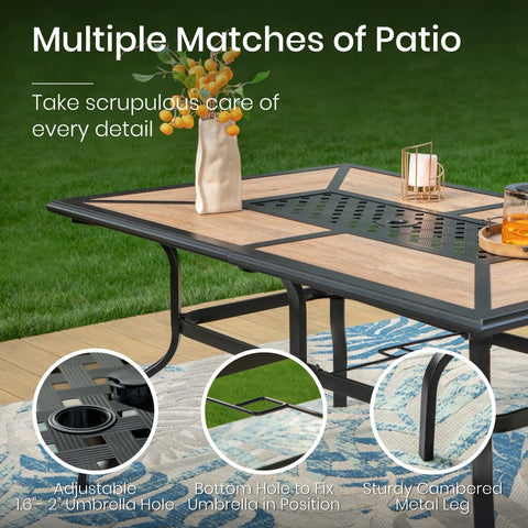 8-Piece 13ft Umbrella Patio Dining Set with Textilene Swivel Chair and Wood-like Table