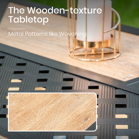 Geometric Wood-look Patio Dining Table with Umbrella Hole