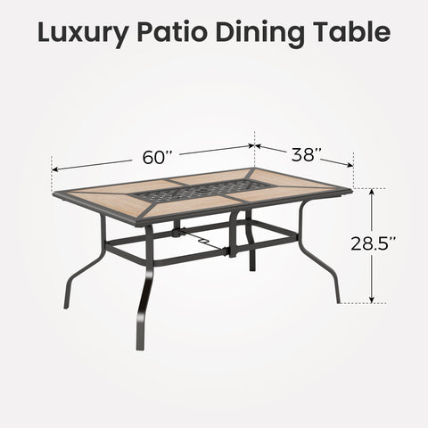 Geometric Wood-look Patio Dining Table with Umbrella Hole
