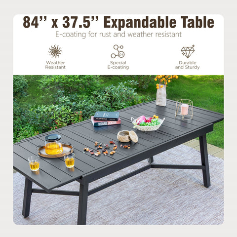 7 Piece Ergo Sling Fixed & Swivel Chairs Patio Dining Set with Expandable Table