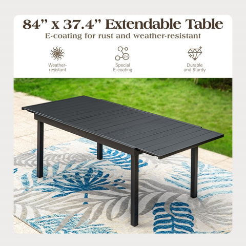 Outdoor Dining Set Extendable Steel Table & Bull's Eye Pattern Dining Chairs